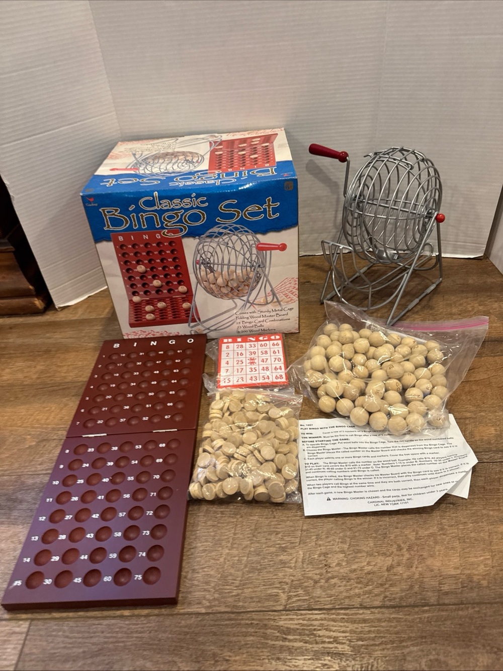 Cardinal Classic Bingo Set Complete Game w/ Cage, Wooden Pieces, Cards & Balls